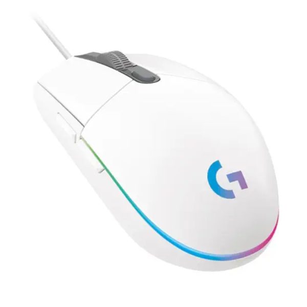 Wit Logitech G G102 LIGHTSYNC RGB bekabelde gaming muis met RGB-verlichting en ergonomisch ontwerp.