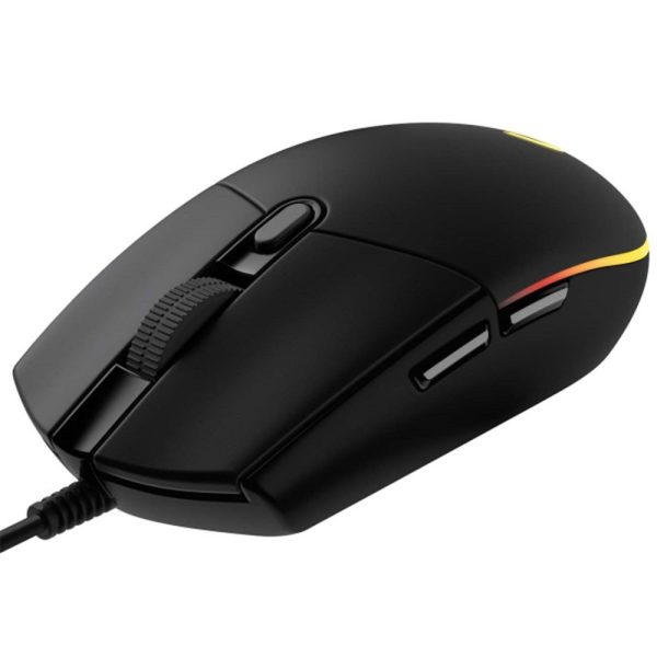 Zwarte Logitech G G102 LIGHTSYNC RGB gaming muis met instelbare verlichting en meerdere knoppen, ideaal voor gamers die precisie en snelheid zoeken.