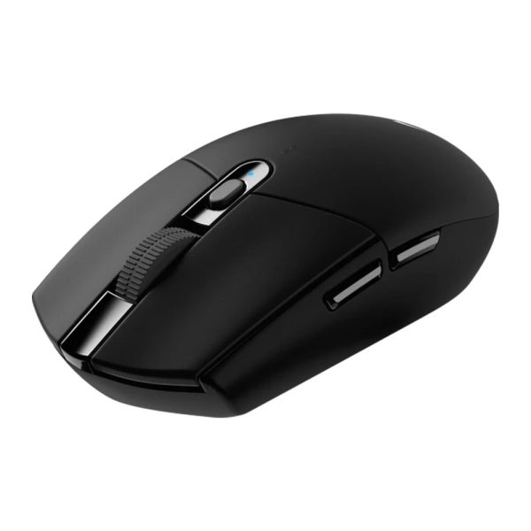 Zwarte Logitech G305 LIGHTSPEED draadloze gaming muis met ergonomisch ontwerp en programmeerbare knoppen, ideaal voor gamers die precisie en snelheid zoeken.