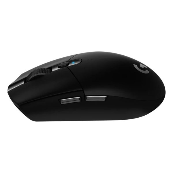 Zwarte Logitech G305 LIGHTSPEED draadloze gaming muis met ergonomisch ontwerp en programmeerbare knoppen, ideaal voor competitief gamen en precisie.