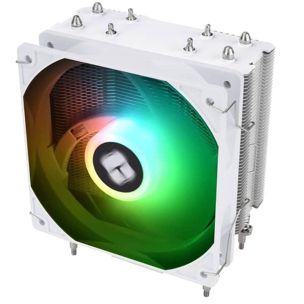 Beschrijving: RGB-verlichte CPU-koelventilator voor optimale koeling en esthetiek in gaming systemen, compatible met diverse moederborden, ideaal voor gamers en overclockers die performance en look willen.