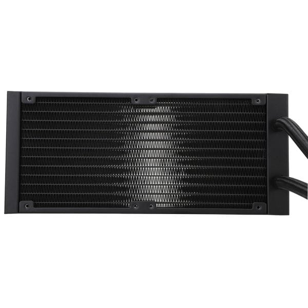 Captivating image of a sleek black gaming radiator with durable metal grille, ideal for high-performance liquid cooling systems, emphasizing quality, durability, and advanced gaming hardware.