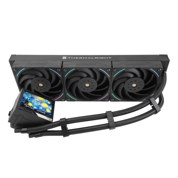 Stille, krachtige CPU-koeler met adaptieve vloeistofkoeling en kleurrijke LED-verlichting voor gaming en high-performance computers.