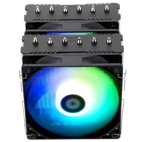 Luchtkoeler met 6 heatpipes en ARGB-verlichting, geschikt voor AMD en Intel, ontworpen voor optimale CPU-koeling en stijlvolle verlichting.