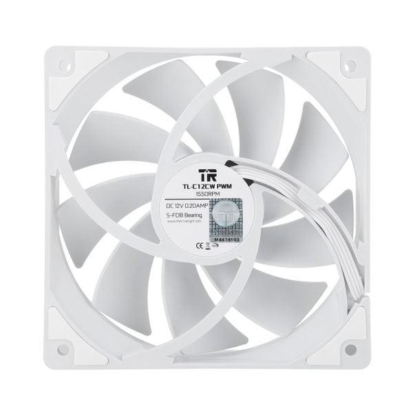 Een witte ventilator van hoge kwaliteit voor optimale koelprestaties in gaming setups en PC’s, ontworpen door Azoth Gaming voor maximale prestaties en betrouwbaarheid.