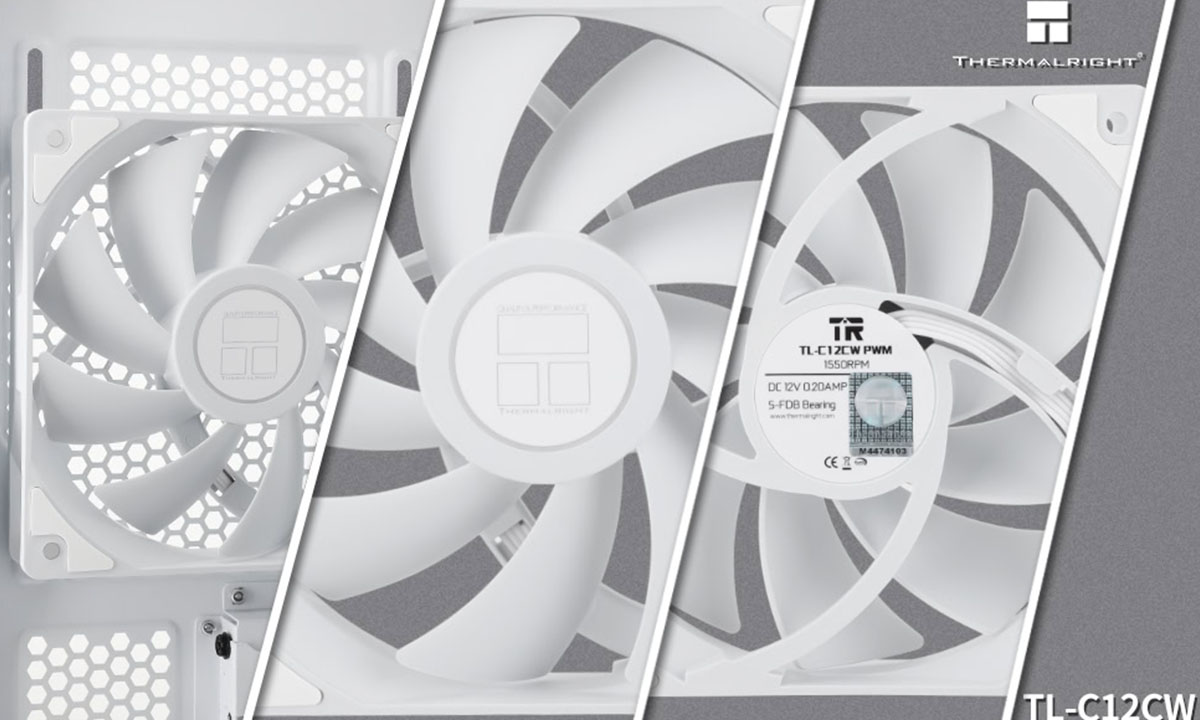 Wit Thermalright TL-C12CW 120mm ventilator met behuizing voor optimale koeling en stille werking. Geschikt voor PC-behuizingen en gaming systemen.