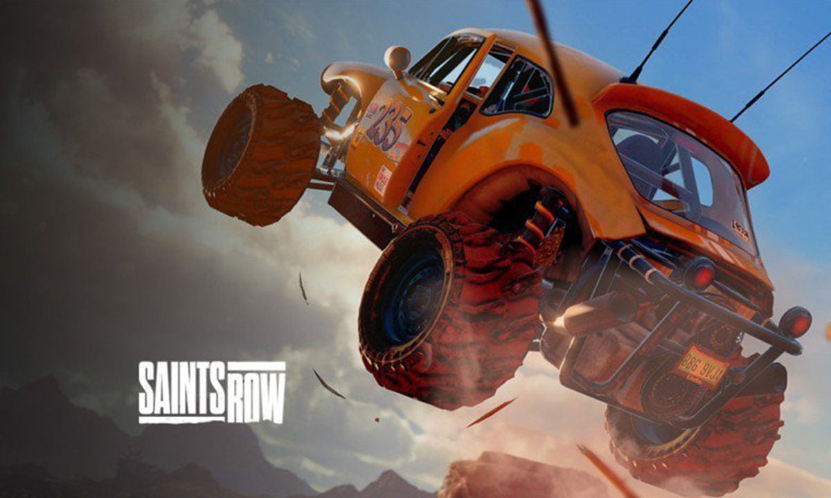 Afbeelding van een kleurrijke, aangepaste auto uit Saints Row met grote banden en levendige details, geschikt voor gaming en entertainment.