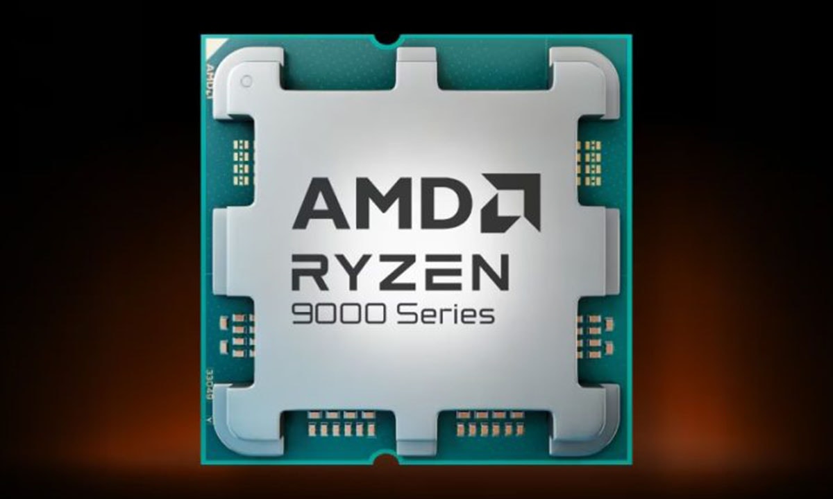 Close-up van de AMD Ryzen 9 9000 Series processor, ontworpen voor high-performance gaming en professionele workloads, met een focus op snelheid en efficiëntie.