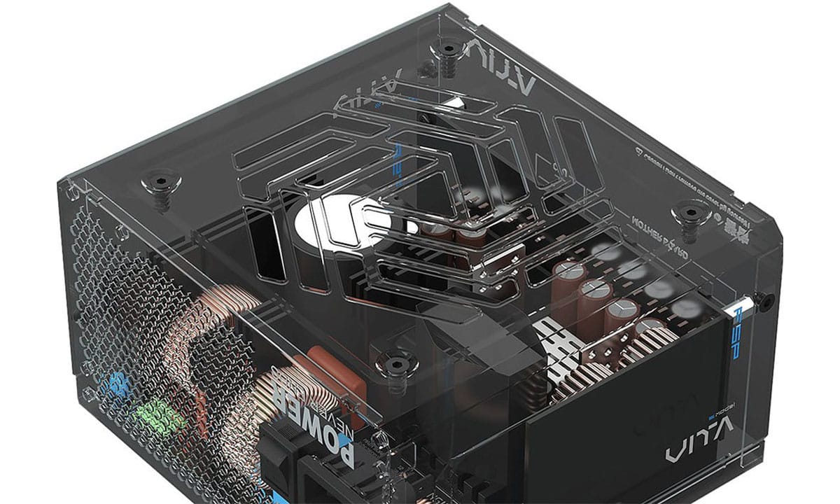 Hoogwaardige FSP VITA GM 1000W 80+ Gold volledig modulaire voeding met 120mm ventilator, geschikt voor krachtige gaming- en werkstations.