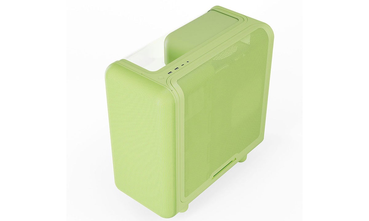 Lichtgroene HYTE X50 Matcha behuizing met gehard glas en USB 3.2 voor gaming PC's, ontworpen voor optimale koeling en stijl.