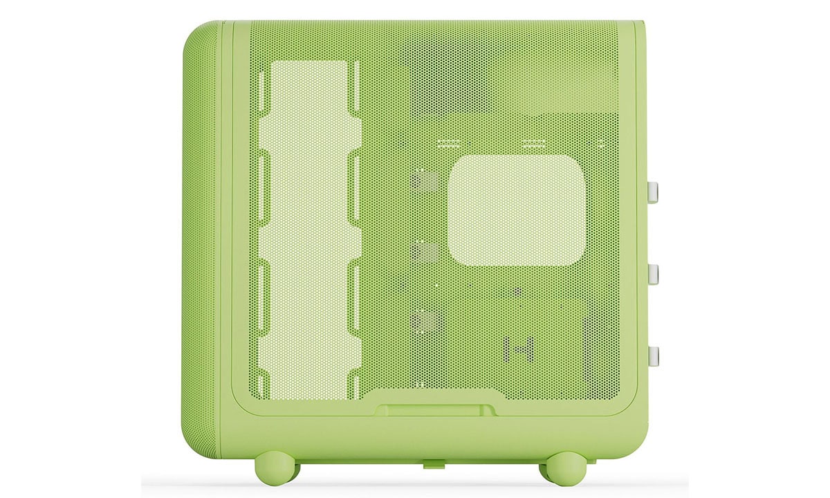 Groene HYTE X50 Matcha behuizing met gehard glas en USB 3.2 voor gaming PC's, geschikt voor ATX moederborden.