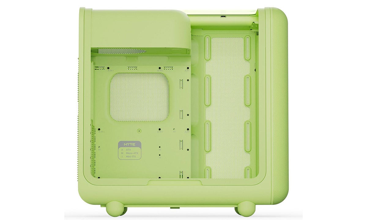 Groen HYTE X50 Matcha ATX mid tower gaming behuizing met gehard glas en USB 3.2, ideaal voor gaming en krachtige PC-builds.