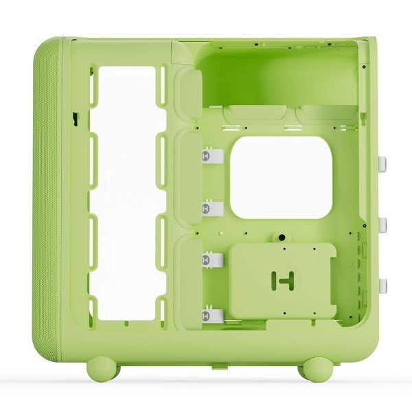 Groen HYTE X50 Matcha behuizing met gehard glas en USB 3.2, geschikt voor gaming en krachtige PC-builds.