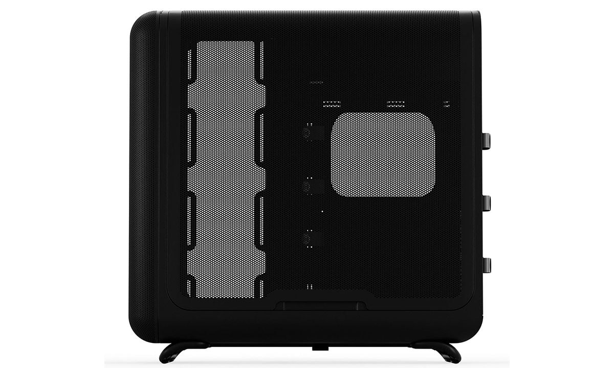 Gehard glas behuizing voor gaming PC, zwart, met USB 3.2 en ATX formaat, ontworpen voor optimale koeling en stijl.