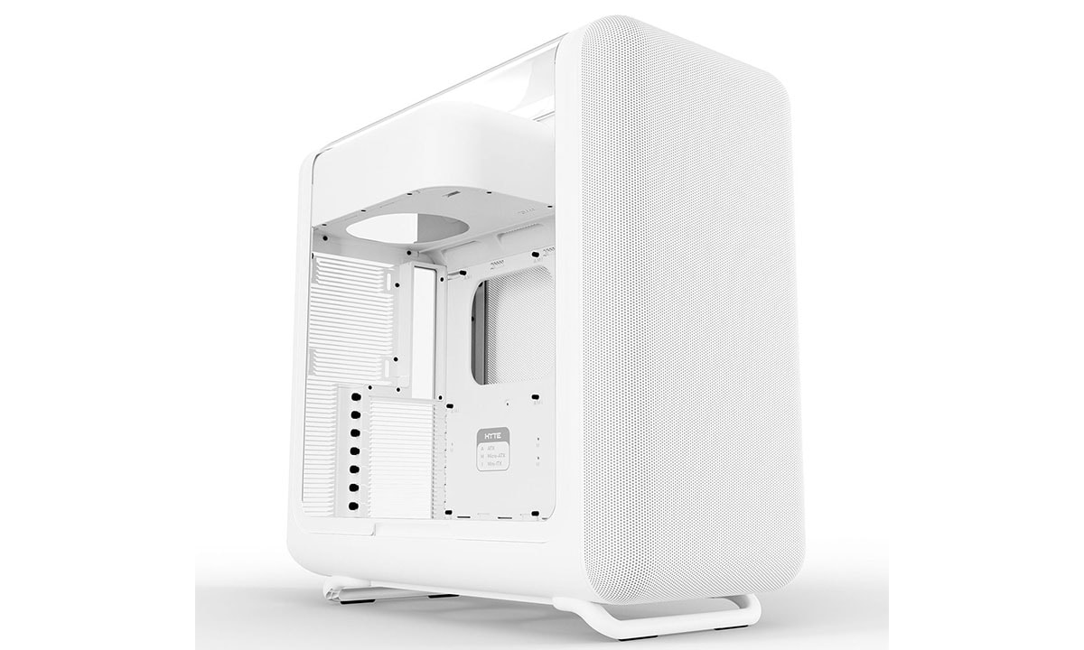 Wit HYTE X50 Snow White behuizing met gehard glas en USB 3.2 voor gaming PC's, geschikt voor ATX moederborden en krachtige componenten.