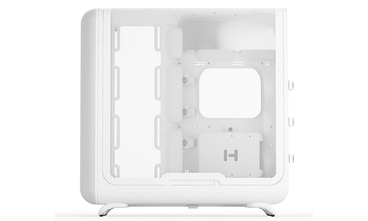 Wit HYTE X50 Snow White behuizing met gehard glas en USB 3.2 voor gaming PC's, geschikt voor ATX moederborden.