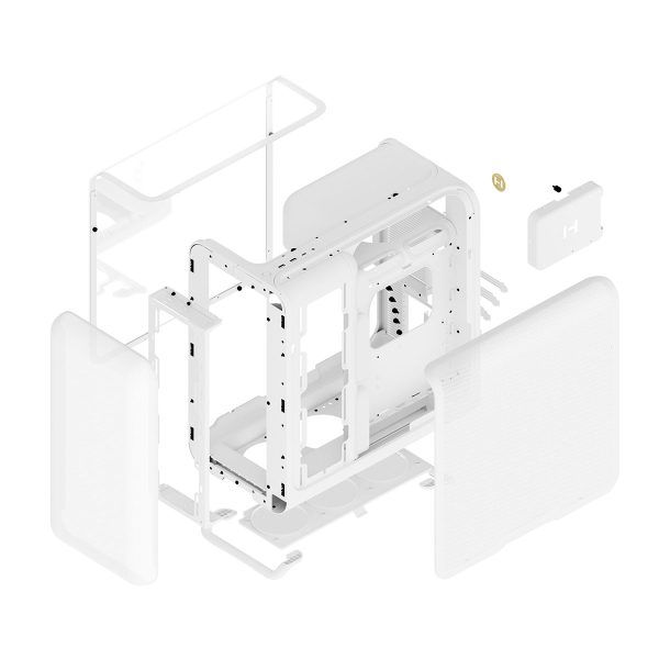 Snow White Hyte X50 ATX mid tower gaming behuizing met gehard glas en USB 3.2, ideaal voor gaming en high-performance PC builds.