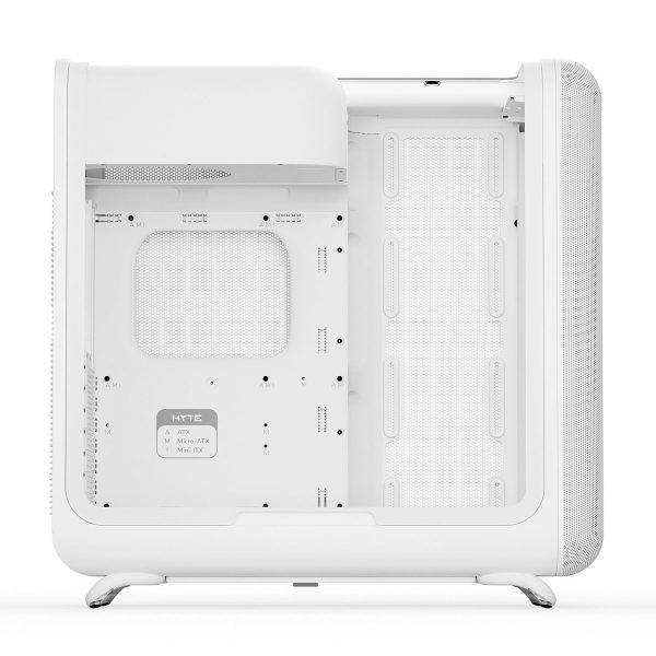 Wit gaming behuizing Hyte X50 Snow White met glas en USB 3.2, geschikt voor ATX moederborden, ideaal voor gaming en high-performance PC builds.