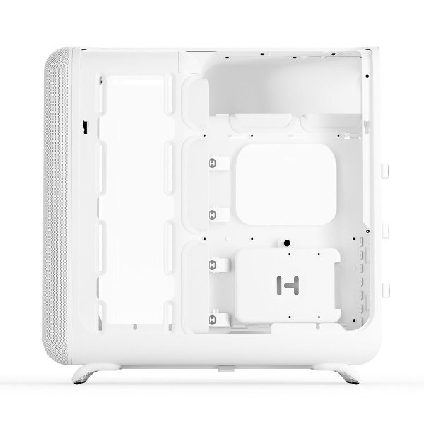 Wit HYTE X50 Snow White mid tower gaming behuizing met gehard glas en USB 3.2, geschikt voor krachtige gaming PC's en modding.