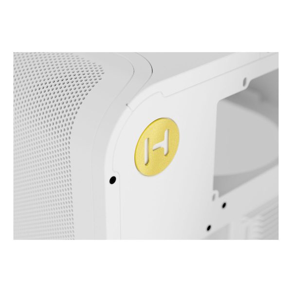 Wit HYTE X50 Snow White gaming behuizing met gehard glas en USB 3.2, geschikt voor krachtige gaming systemen.