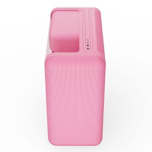Roze HYTE X50 Strawberry Milk ATX mid tower gaming behuizing met gehard glas en USB 3.2, ontworpen voor optimale gaming prestaties en stijlvolle uitstraling.