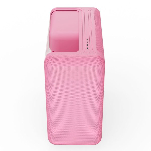 Roze HYTE X50 Strawberry Milk ATX mid tower gaming behuizing met gehard glas en USB 3.2, ontworpen voor optimale gaming prestaties en stijlvolle uitstraling.