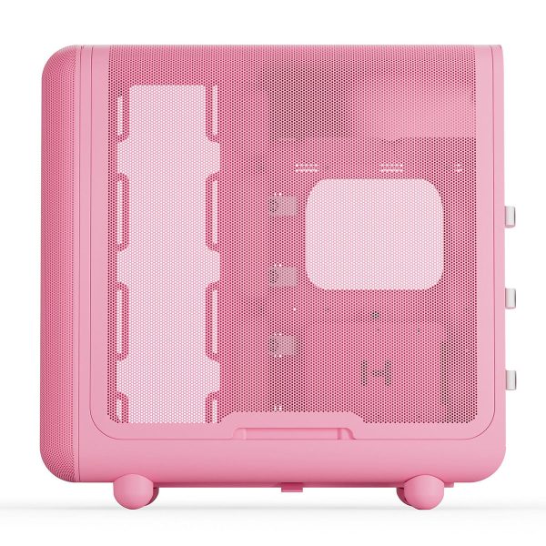 Roze HYTE X50 Strawberry Milk behuizing met gehard glas, USB 3.2, ATX mid tower, ideaal voor gaming PC's en modding.