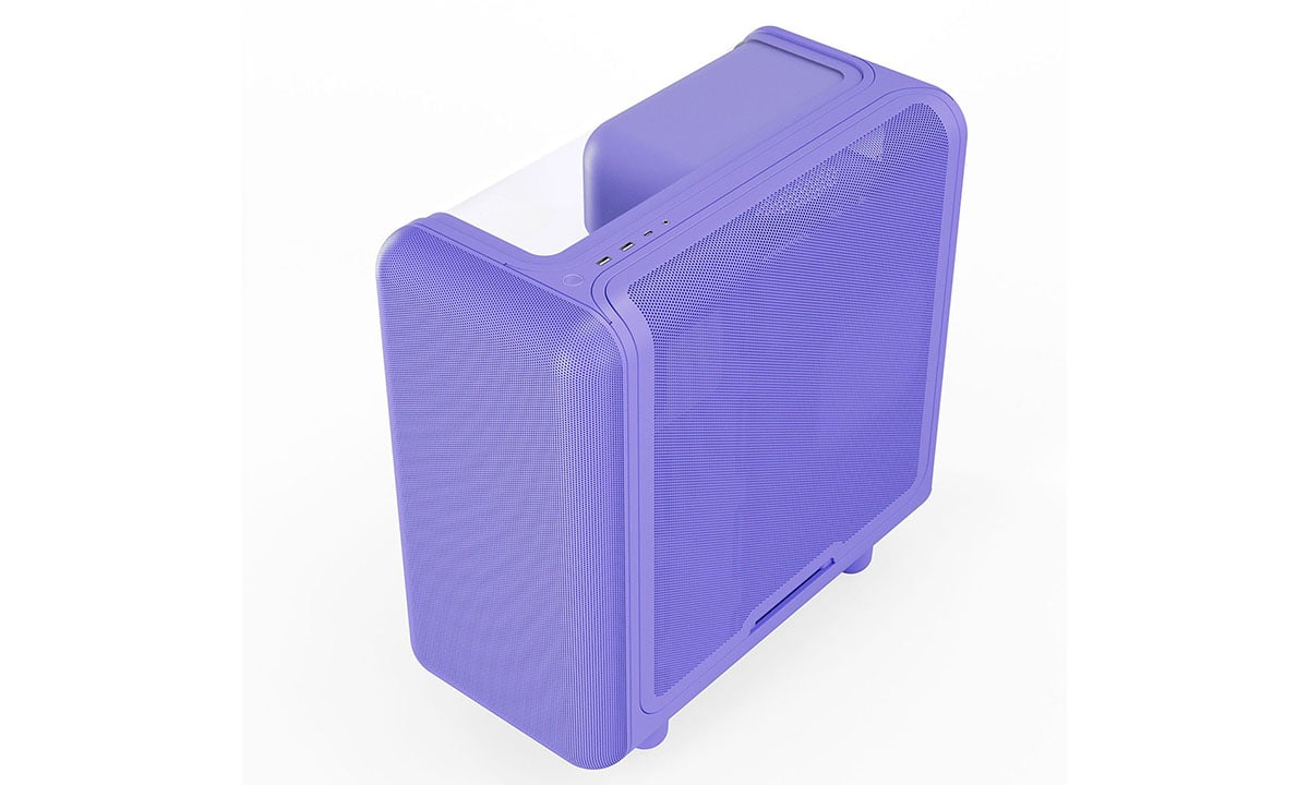 Moderne Taro Milk kleurige ATX mid tower gaming behuizing met gehard glas en USB 3.2-poorten, ideaal voor gaming en high-performance PC builds.