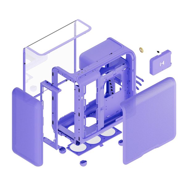 Taro Milk Gehard Glas behuizing voor gaming PC, ATX Mid Tower met USB 3.2, modern ontwerp en stevige constructie.