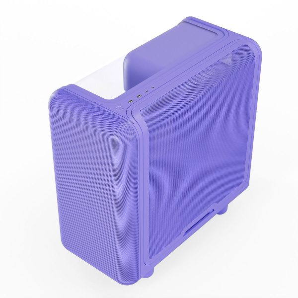 Taro Milk gekleurde gaming behuizing met gehard glas en USB 3.2 voor optimale gaming prestaties.