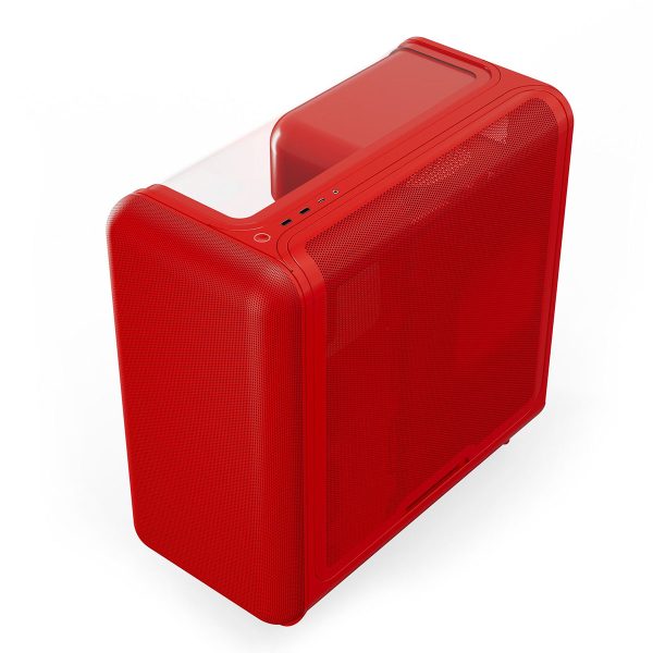 Rode Hyte X50 Wild Cherry ATX mid tower gaming behuizing met USB 3.2 en glas zijpaneel, ideaal voor gaming en high-performance pc builds.