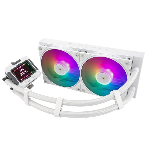 Thermaleight Frozen Warframe 240 wit ARGB waterkoeler met RGB-verlichte ventilatoren, compatibel met Intel en AMD, ideaal voor gaming en high-performance pc's.