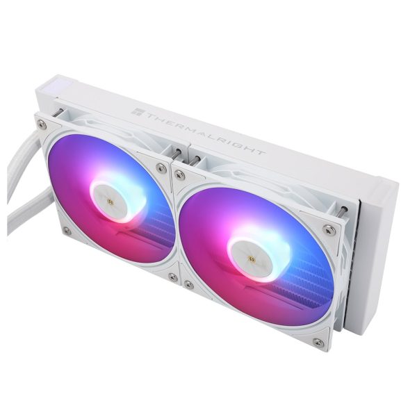 Thermalright Frozen Warframe 240 witte ARGB CPU waterkoeler met dual fans en RGB-verlichting, compatibel met Intel en AMD, ideaal voor high-performance gaming en overklokken.