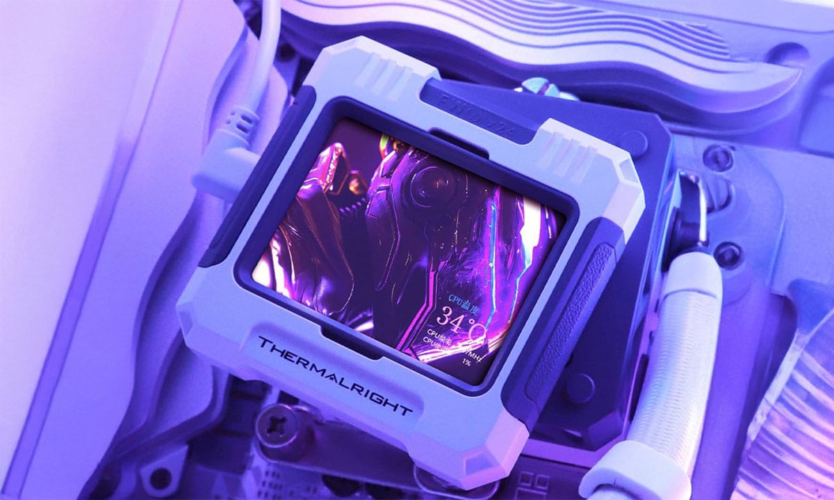 Geavanceerde Thermalright Frozen Warframe 240 ARGB waterkoeler voor CPU, compatibel met Intel en AMD, met witte afwerking en kleurrijke ARGB-verlichting.