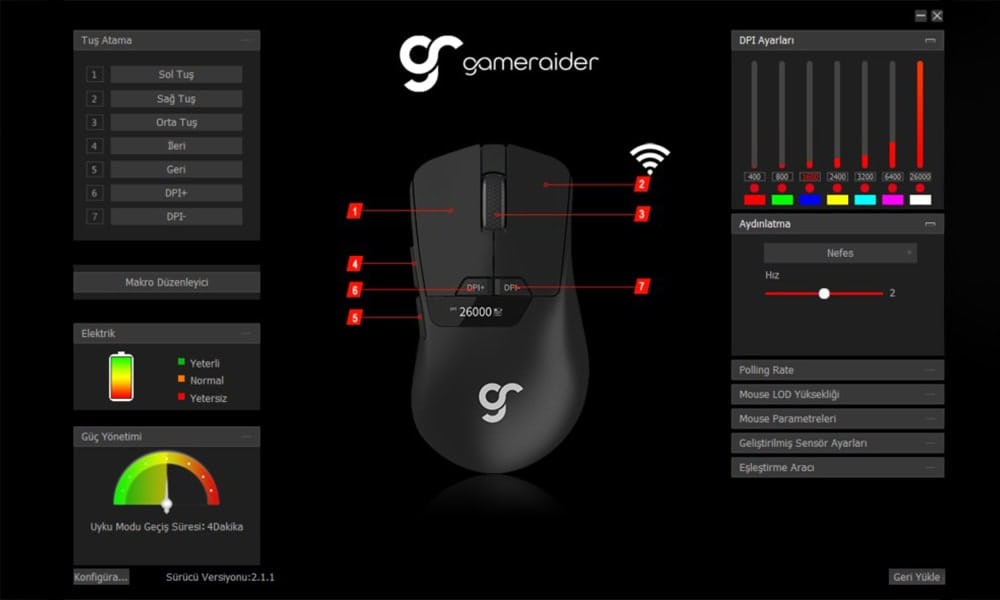 Geavanceerde GameRaider M OLED gaming muis met 26.000 DPI, draadloos ontwerp, RGB-verlichting en 8K Hz polling rate voor optimale precisie en prestaties.