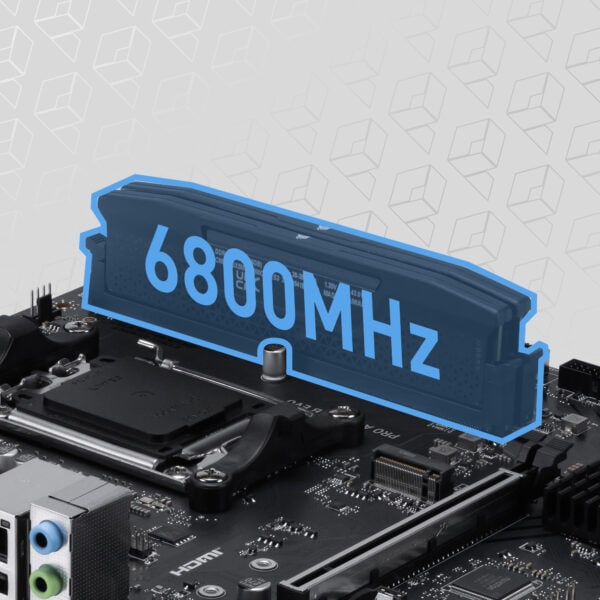 MSI PRO A620AM-B EVO moederbord met 6800MHz DDR5 geheugen, geschikt voor high-performance gaming en overklokken, compatibel met Socket AM5 en M.2 opslag.