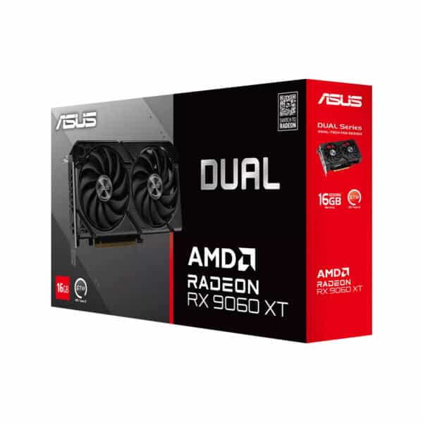 ASUS DUAL Radeon RX 9060 XT 16GB GDDR6 grafische kaart voor gaming en high-performance PC's.