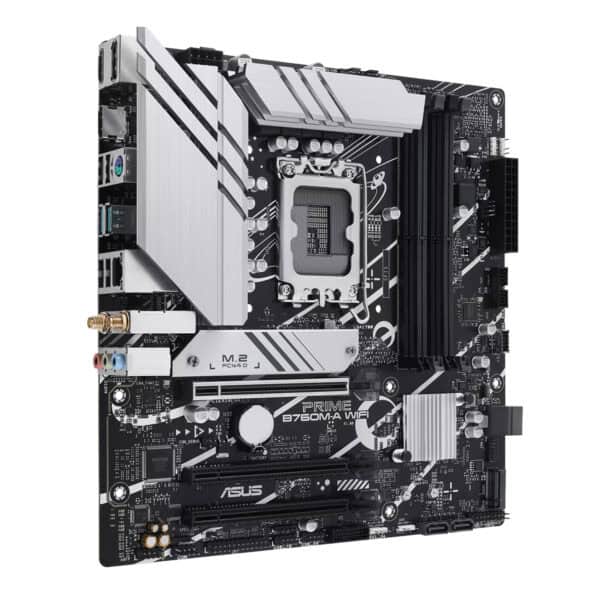 ASUS PRIME B760M-A WIFI moederbord met DDR5, M.2, HDMI en WiFi, geschikt voor gaming en high-performance PC-builds.