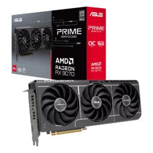 Geavanceerde ASUS Prime Radeon RX 9070 EVO OC grafische kaart met 16GB GDDR6 geheugen, ontworpen voor gaming en high-performance grafische toepassingen.
