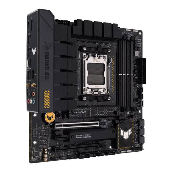 ASUS TUF Gaming B650M-PLUS WiFi moederbord met DDR5, AM5 socket, M.2, HDMI en DP voor gaming en high-performance PC builds.