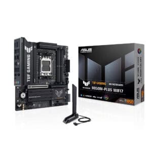 ASUS TUF GAMING B850M-PLUS WIFI7 moederbord met DDR5, M.2, HDMI en WiFi 7 voor gaming en high-performance PC-builds.