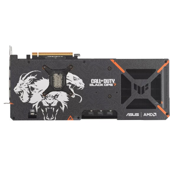ASUS TUF Gaming RX 9070 XT grafische kaart met Call of Duty Black Ops 7 design, 16GB GDDR6 geheugen, 256-bit geheugenbus, ideaal voor gaming en high-performance graphics.