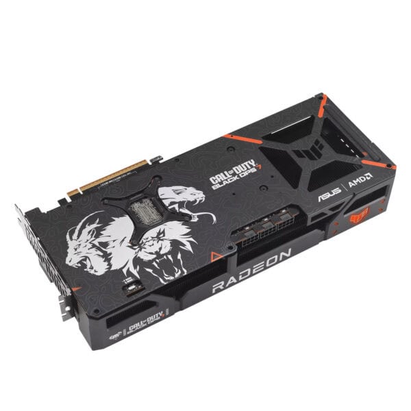 ASUS TUF Gaming RX 9070 XT grafische kaart met speciale COD BO7 editie, 16GB GDDR6, 256-bit geheugen, ontworpen voor gaming en hoge prestaties.