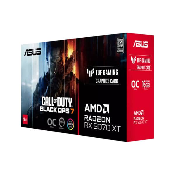 ASUS TUF Gaming RX 9070 XT grafische kaart met 16GB GDDR6 geheugen, ontworpen voor gaming en high-performance graphics, compatibel met Call of Duty Black Ops 7.