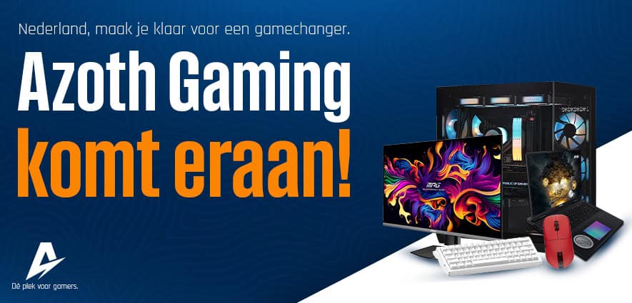 Azoth Gaming komt eraan! Afbeelding van gaming hardware inclusief pc, monitor, toetsenbord en muis, klaar voor gamers bij Azoth Gaming.