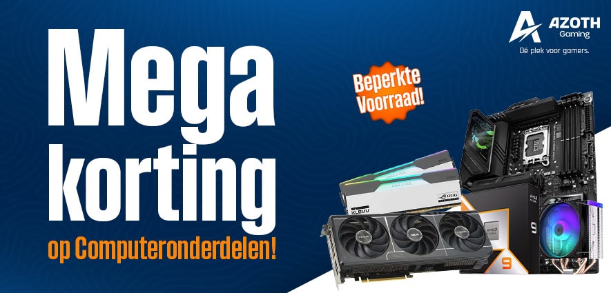 Mega korting op computeronderdelen bij Azoth Gaming Promotie voor grote korting op computeronderdelen bij Azoth Gaming, inclusief grafische kaarten, moederborden en accessoires, gericht op gamers en tech-liefhebbers.