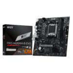 MSI PRO A620AM-B EVO moederbord voor AMD Ryzen processoren, DDR5 geheugen, M.2 SSD, HDMI en VGA aansluitingen, geschikt voor mATX behuizingen.