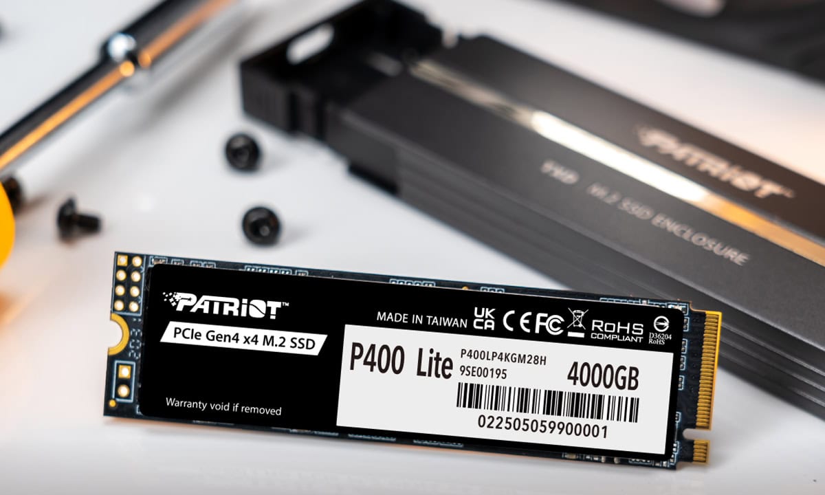 Patriot P400 Lite SSD van 4000GB, ideaal voor gaming en snelle gegevensoverdracht, met betrouwbare prestaties en compatibiliteit.