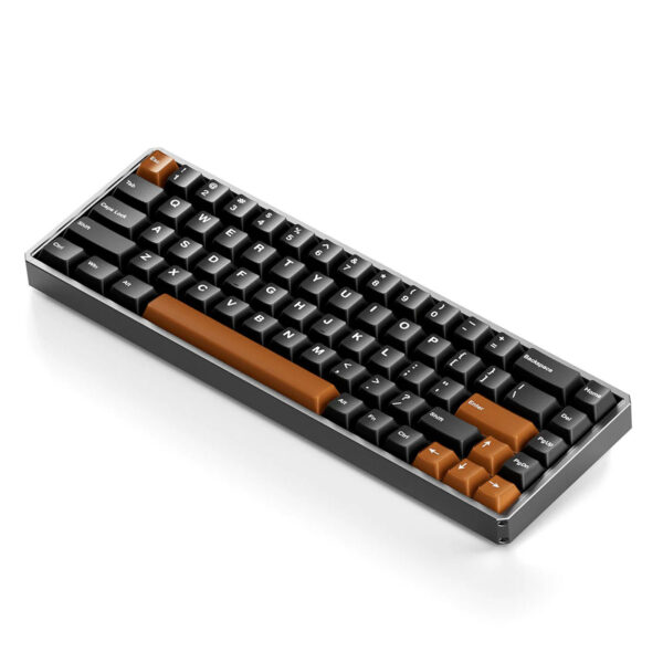 Compact draadloos gaming toetsenbord AKKO MOD68 HE Misty Black Brown met magnetische switches, ARGB-verlichting, hall effect technologie en 65% layout voor optimale gaming prestaties.