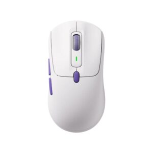 Wit draadloze gaming muis met PixArt 3950 sensor en 8K Hz polling rate, ontworpen voor precisie en comfort tijdens gaming sessies.